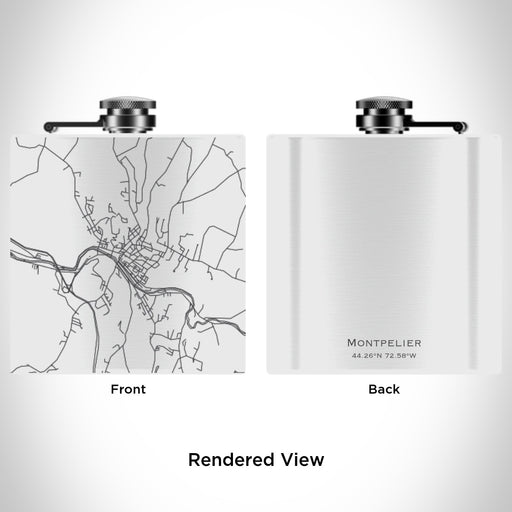 Rendered View of Montpelier Vermont Map Engraving on 6oz Stainless Steel Flask in White