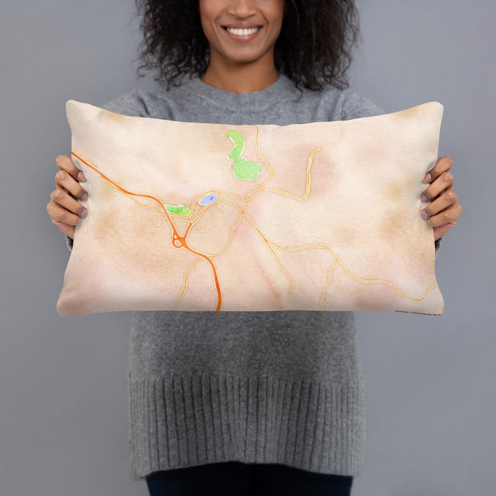 Person holding 20x12 Custom Montpelier Vermont Map Throw Pillow in Watercolor
