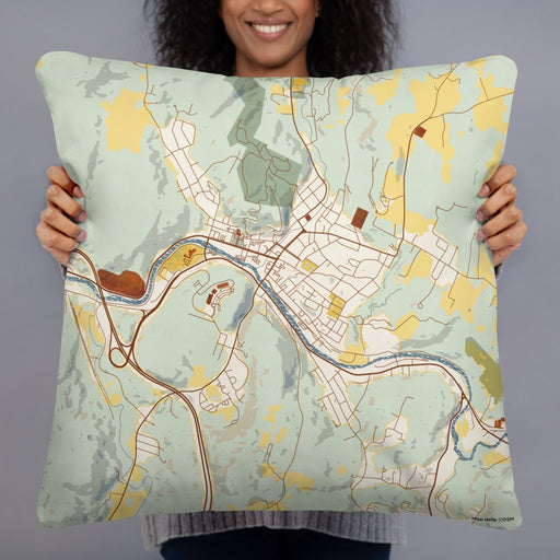Person holding 22x22 Custom Montpelier Vermont Map Throw Pillow in Woodblock
