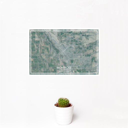 12x18 Montrose Colorado Map Print Landscape Orientation in Afternoon Style With Small Cactus Plant in White Planter