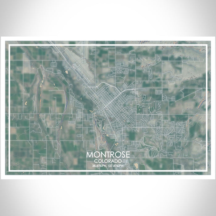 Montrose Colorado Map Print Landscape Orientation in Afternoon Style With Shaded Background