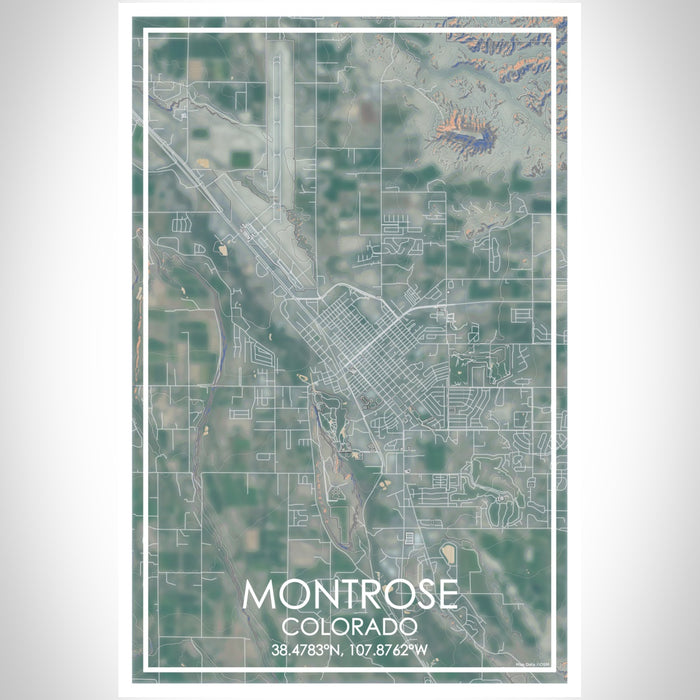 Montrose Colorado Map Print Portrait Orientation in Afternoon Style With Shaded Background