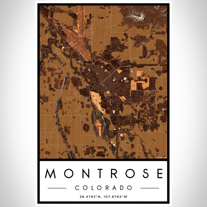 Montrose Colorado Map Print Portrait Orientation in Ember Style With Shaded Background