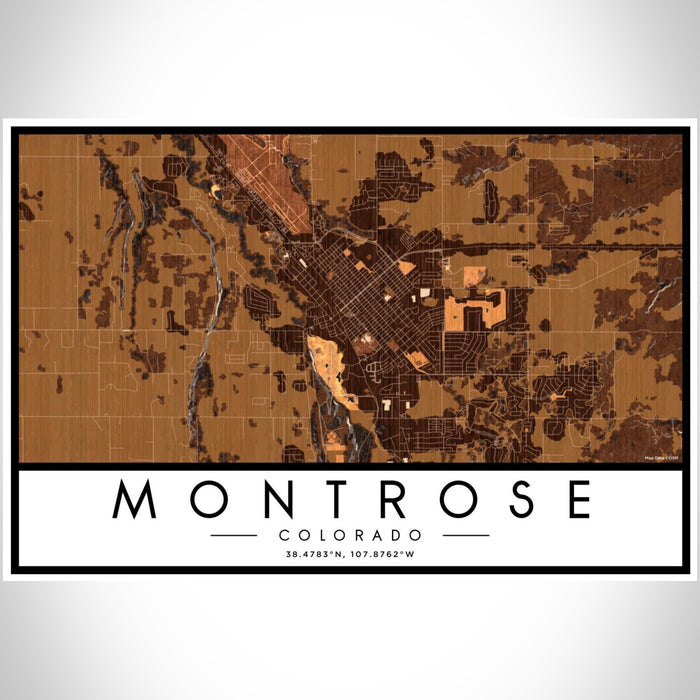 Montrose Colorado Map Print Landscape Orientation in Ember Style With Shaded Background