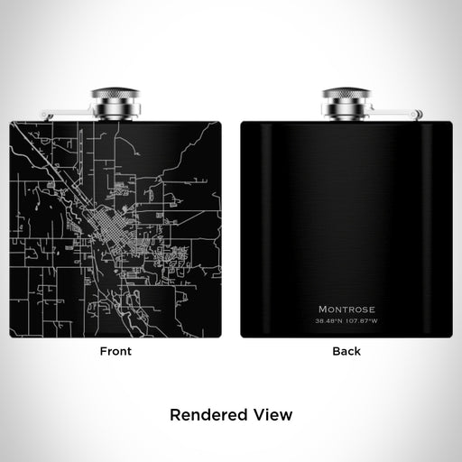 Rendered View of Montrose Colorado Map Engraving on 6oz Stainless Steel Flask in Black