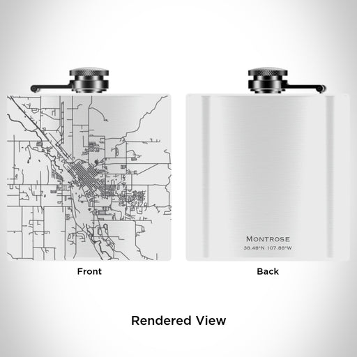 Rendered View of Montrose Colorado Map Engraving on 6oz Stainless Steel Flask in White