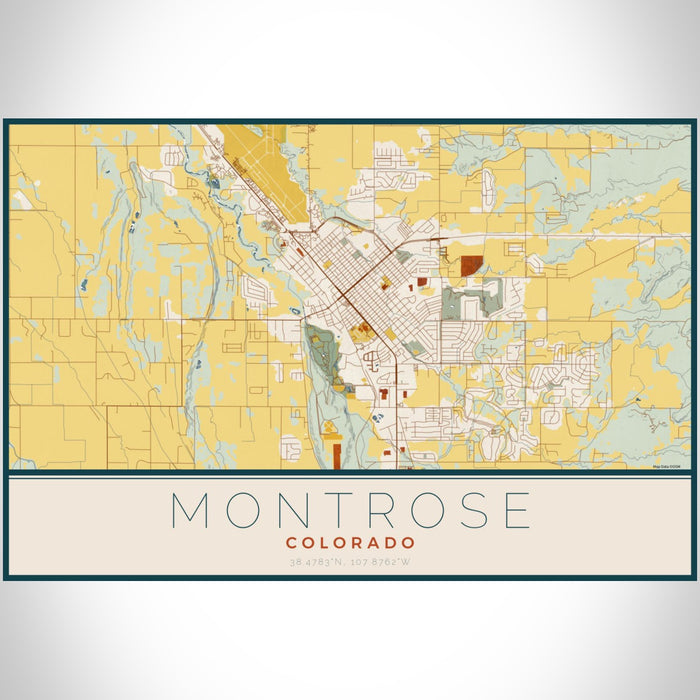 Montrose Colorado Map Print Landscape Orientation in Woodblock Style With Shaded Background