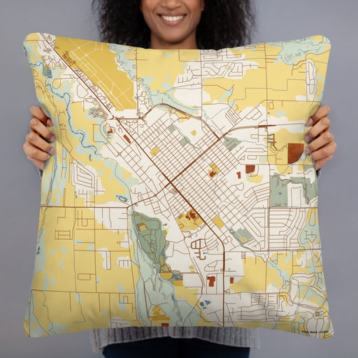 Person holding 22x22 Custom Montrose Colorado Map Throw Pillow in Woodblock