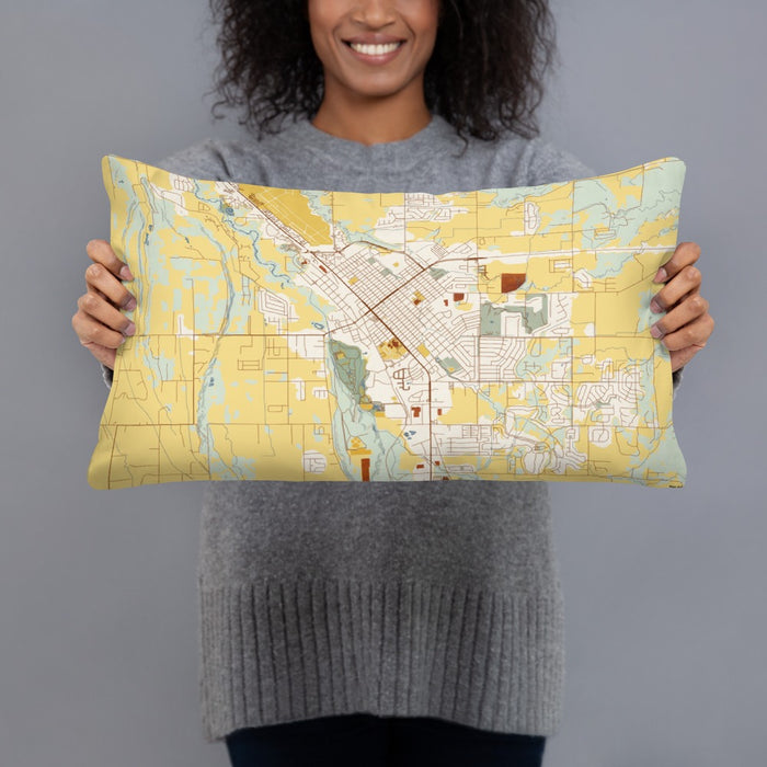 Person holding 20x12 Custom Montrose Colorado Map Throw Pillow in Woodblock