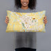 Person holding 20x12 Custom Montrose Colorado Map Throw Pillow in Woodblock