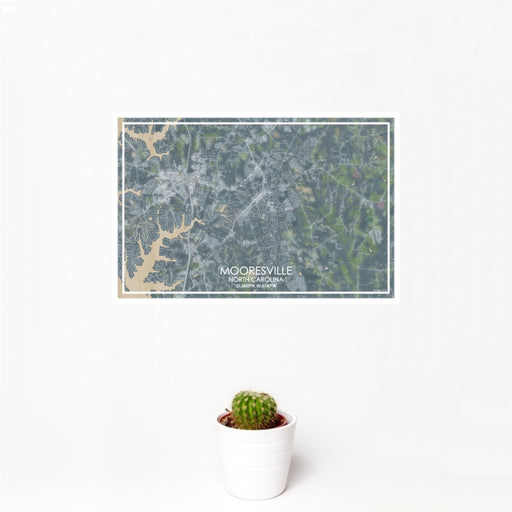 12x18 Mooresville North Carolina Map Print Landscape Orientation in Afternoon Style With Small Cactus Plant in White Planter