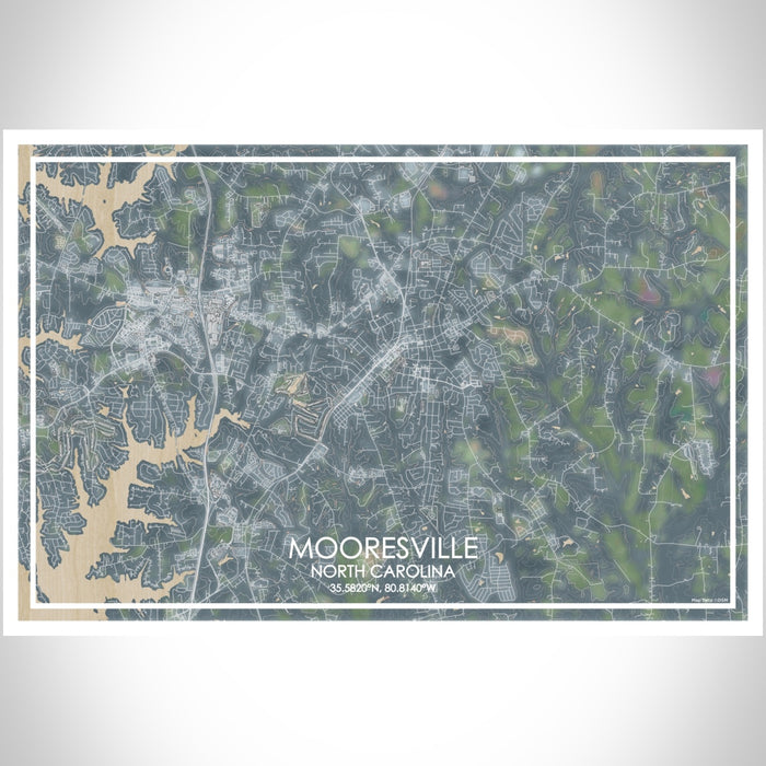 Mooresville North Carolina Map Print Landscape Orientation in Afternoon Style With Shaded Background