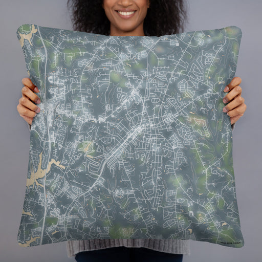 Person holding 22x22 Custom Mooresville North Carolina Map Throw Pillow in Afternoon