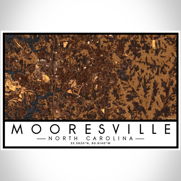 Mooresville North Carolina Map Print Landscape Orientation in Ember Style With Shaded Background