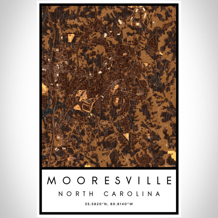 Mooresville North Carolina Map Print Portrait Orientation in Ember Style With Shaded Background