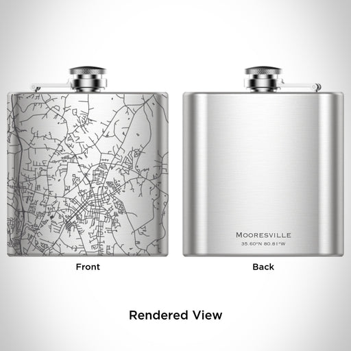 Rendered View of Mooresville North Carolina Map Engraving on 6oz Stainless Steel Flask
