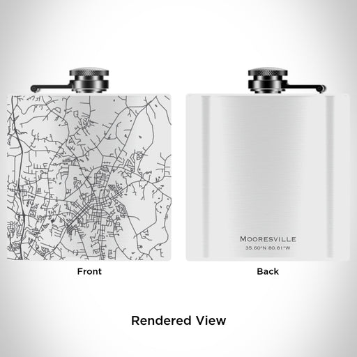 Rendered View of Mooresville North Carolina Map Engraving on 6oz Stainless Steel Flask in White