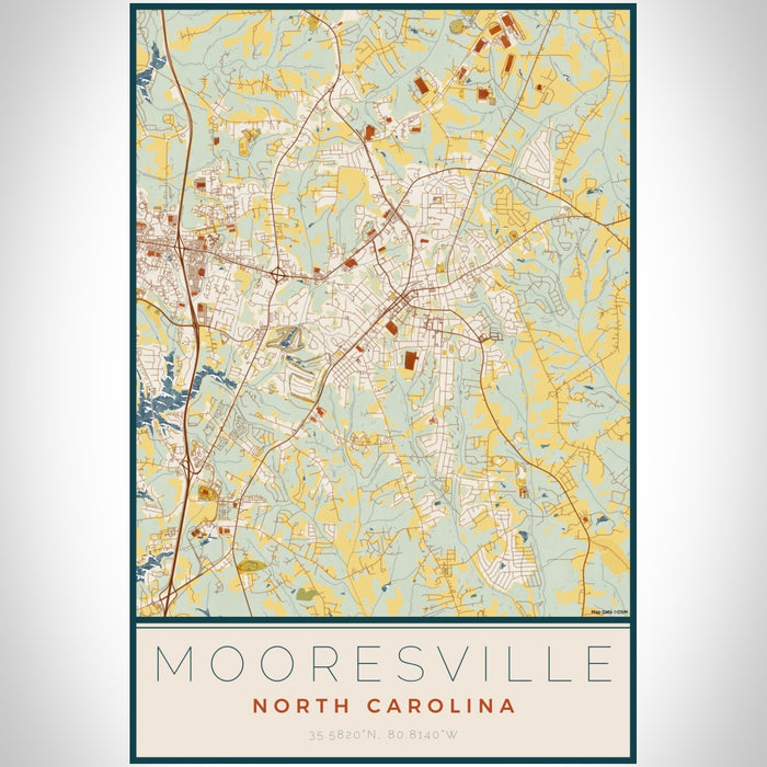 Mooresville North Carolina Map Print Portrait Orientation in Woodblock Style With Shaded Background