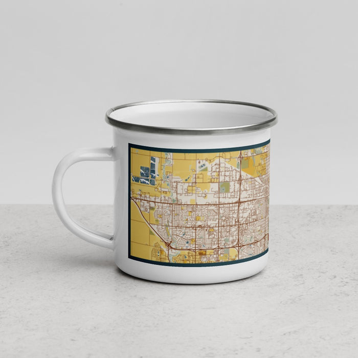 Left View Custom Moorhead Minnesota Map Enamel Mug in Woodblock