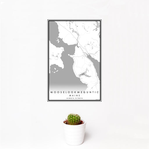 12x18 Mooselookmeguntic Maine Map Print Portrait Orientation in Classic Style With Small Cactus Plant in White Planter