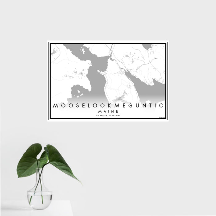 16x24 Mooselookmeguntic Maine Map Print Landscape Orientation in Classic Style With Tropical Plant Leaves in Water