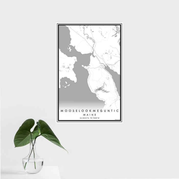 16x24 Mooselookmeguntic Maine Map Print Portrait Orientation in Classic Style With Tropical Plant Leaves in Water