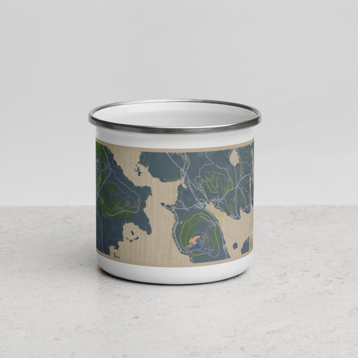 Front View Custom Mooselookmeguntic Maine Map Enamel Mug in Afternoon