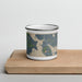Front View Custom Mooselookmeguntic Maine Map Enamel Mug in Afternoon on Cutting Board