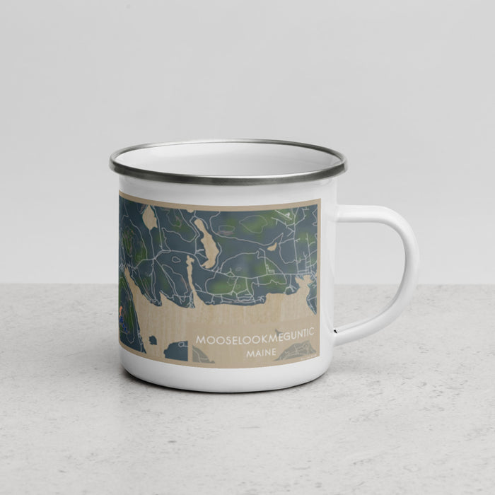 Right View Custom Mooselookmeguntic Maine Map Enamel Mug in Afternoon