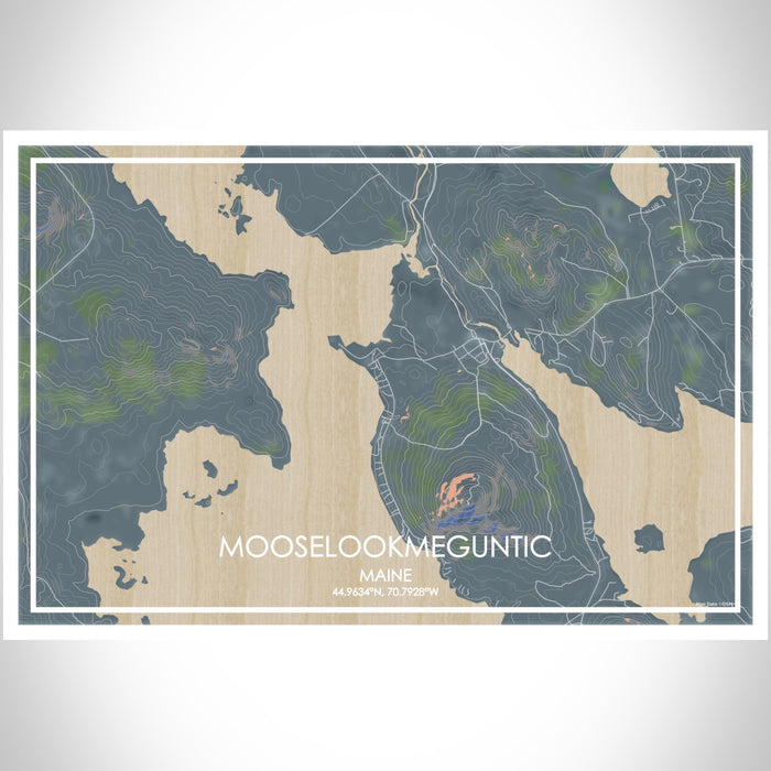 Mooselookmeguntic Maine Map Print Landscape Orientation in Afternoon Style With Shaded Background