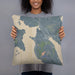 Person holding 18x18 Custom Mooselookmeguntic Maine Map Throw Pillow in Afternoon