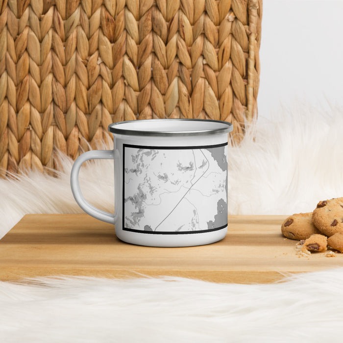 Left View Custom Mooselookmeguntic Maine Map Enamel Mug in Classic on Table Top