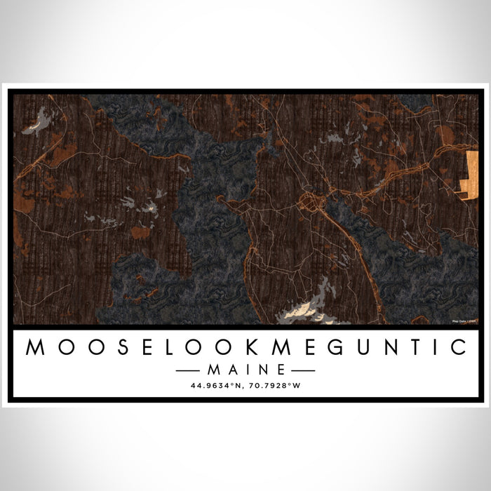 Mooselookmeguntic Maine Map Print Landscape Orientation in Ember Style With Shaded Background