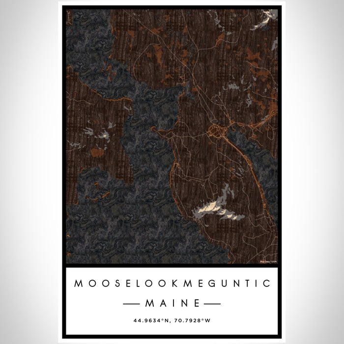 Mooselookmeguntic Maine Map Print Portrait Orientation in Ember Style With Shaded Background