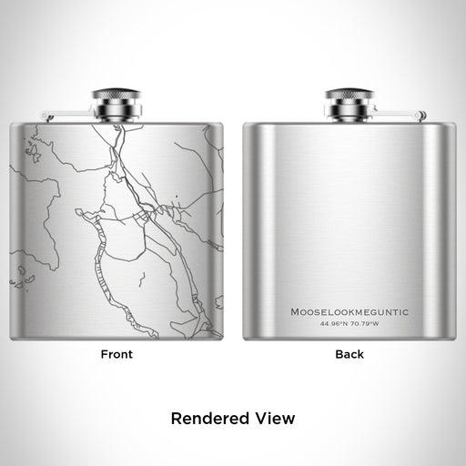 Rendered View of Mooselookmeguntic Maine Map Engraving on 6oz Stainless Steel Flask
