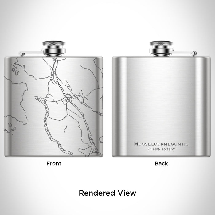 Rendered View of Mooselookmeguntic Maine Map Engraving on 6oz Stainless Steel Flask