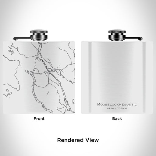 Rendered View of Mooselookmeguntic Maine Map Engraving on 6oz Stainless Steel Flask in White