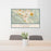 24x36 Moraga California Map Print Lanscape Orientation in Woodblock Style Behind 2 Chairs Table and Potted Plant