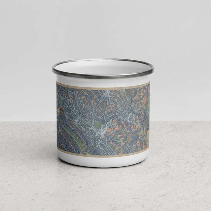 Front View Custom Moraga California Map Enamel Mug in Afternoon