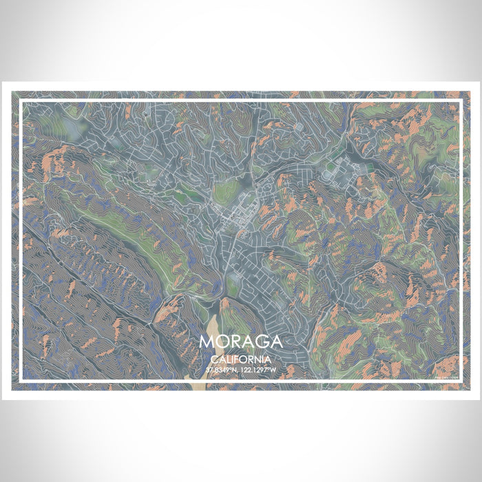 Moraga California Map Print Landscape Orientation in Afternoon Style With Shaded Background