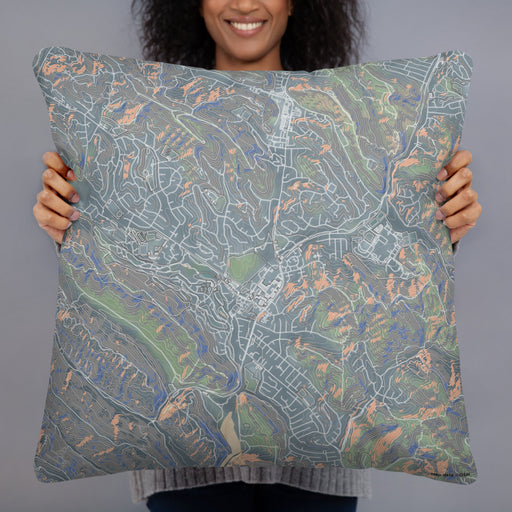Person holding 22x22 Custom Moraga California Map Throw Pillow in Afternoon