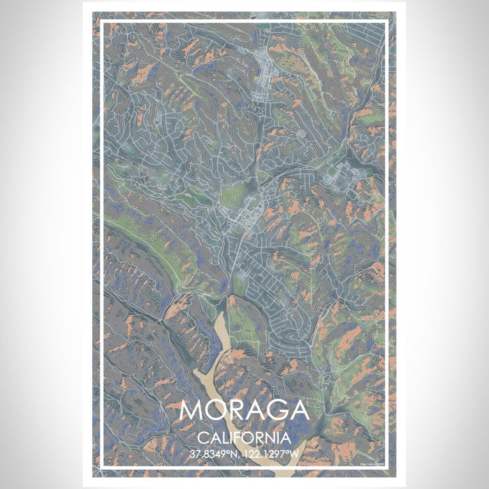 Moraga California Map Print Portrait Orientation in Afternoon Style With Shaded Background