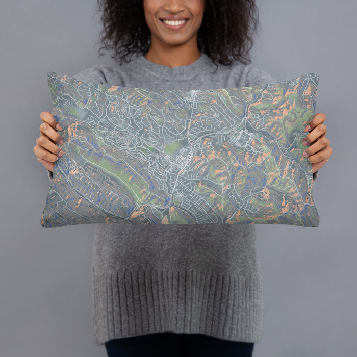 Person holding 20x12 Custom Moraga California Map Throw Pillow in Afternoon