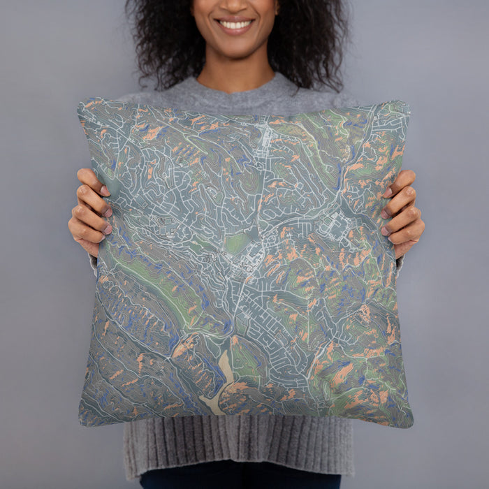 Person holding 18x18 Custom Moraga California Map Throw Pillow in Afternoon