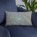 Custom Moraga California Map Throw Pillow in Afternoon on Blue Colored Chair