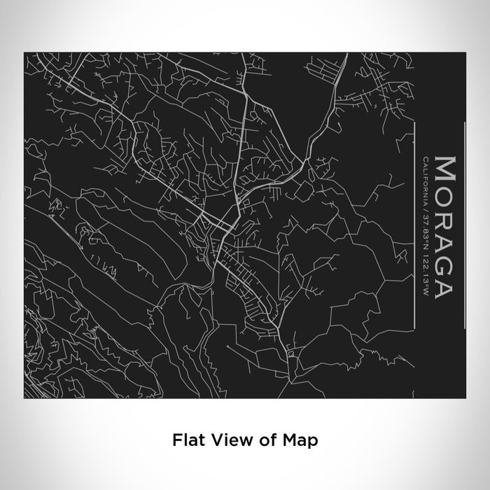 Rendered View of Moraga California Map Engraving on 20oz Stainless Steel Insulated Bottle with Bamboo Top in Black