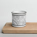 Front View Custom Moraga California Map Enamel Mug in Classic on Cutting Board