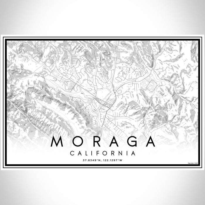 Moraga California Map Print Landscape Orientation in Classic Style With Shaded Background
