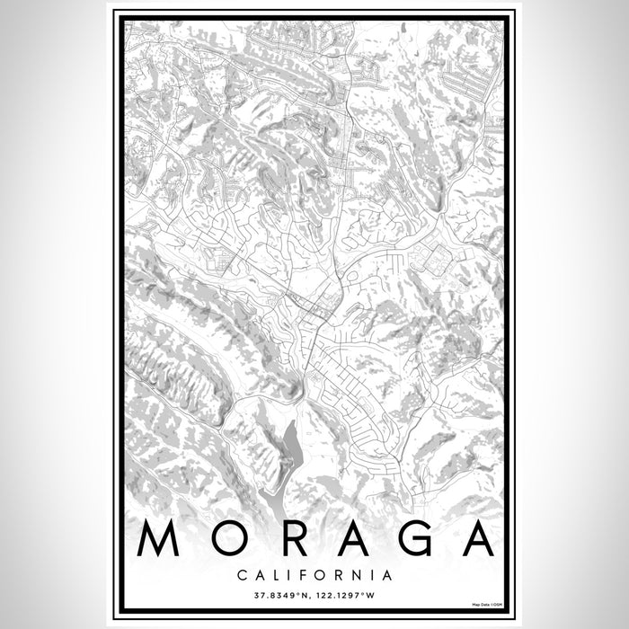Moraga California Map Print Portrait Orientation in Classic Style With Shaded Background