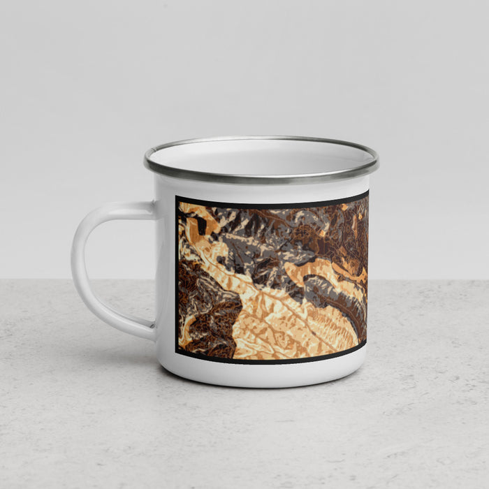Left View Custom Moraga California Map Enamel Mug in Ember